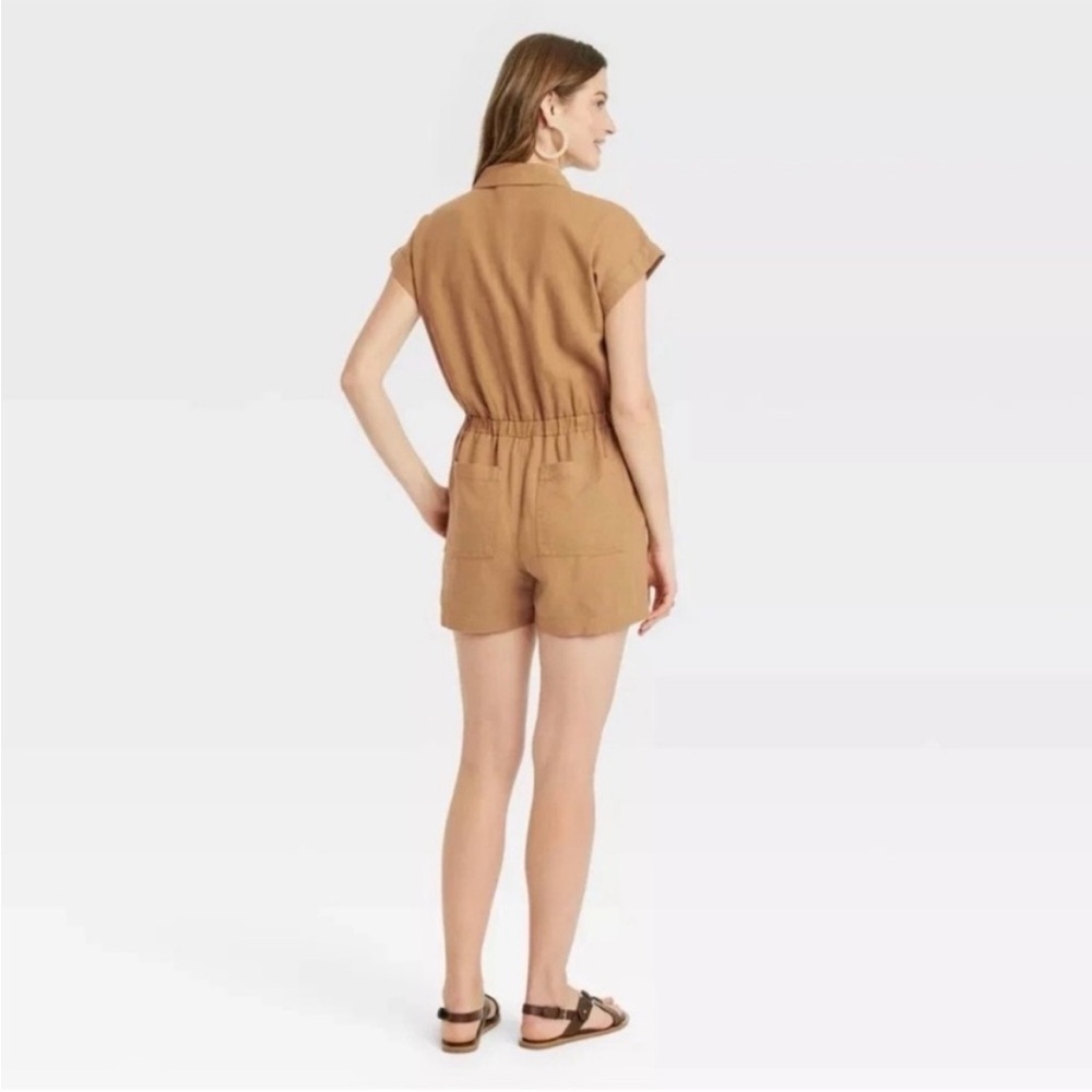 Universal Thread Brown Linen Button-Up Romper - Picture 3 of 6